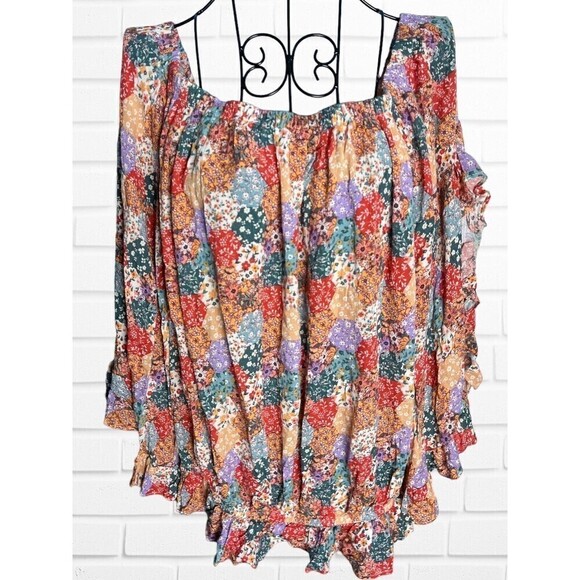Willow + Root Women's X-large Long Sleeve Blouse Off the Shoulder Boho‎ Floral - Picture 2 of 9
